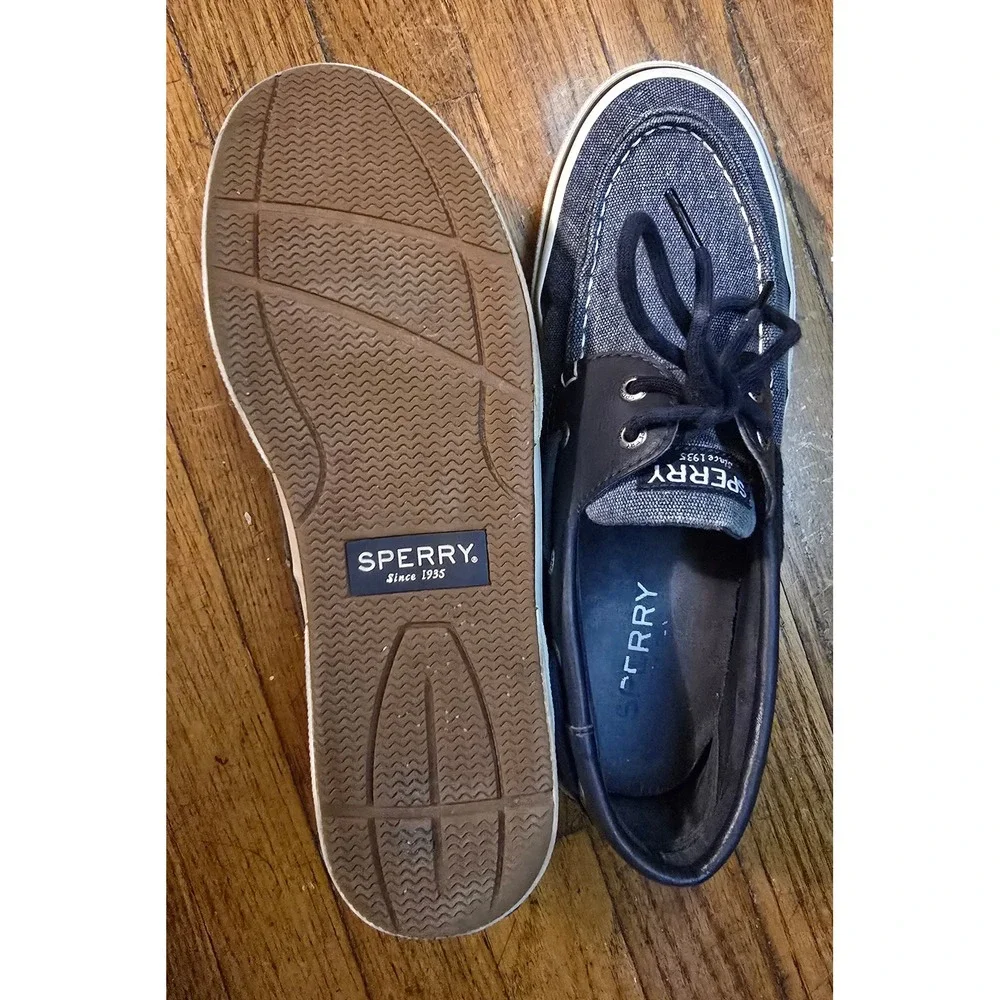 Sperry Top-Sider Mens Denim Textile Leather Boat Shoes Navy Blue Loafers 9.5